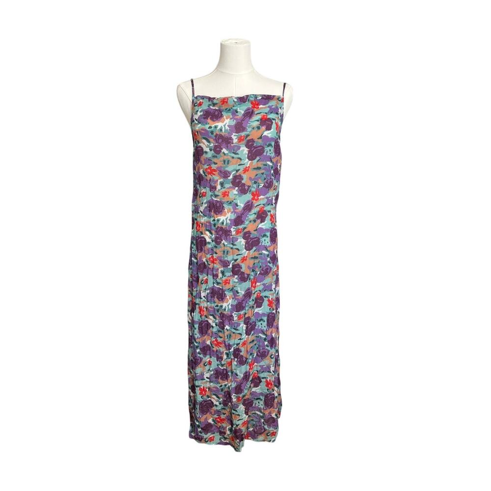 NIGHTCAP | Women’s 100% Silk Floral Midi Dress Sleeveless Cowl | Size Medium